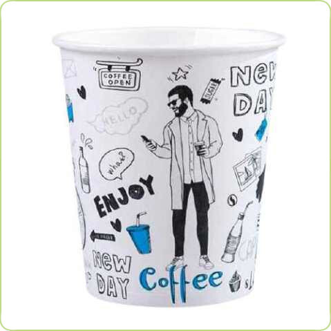 Papierowy kubek z grafiką NEW DAY do napojów 300ml