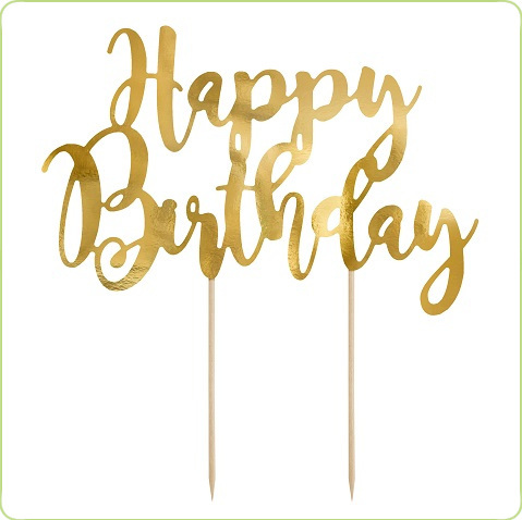 Złoty topper na tort - Happy Birthday - lustrzany Pure Planet