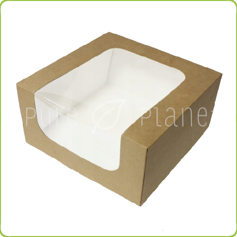 brazowe pudelko na ciasta 18x18x9cm z okienkiem Pure Planet